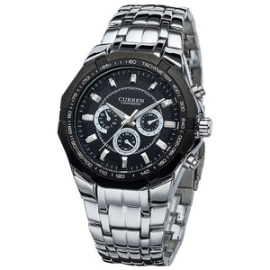 Luxury Men's Black Full Steel Casual Sport Clock Watch Men Quartz Male Silver Military Men Wristwatch Rolojes hombre New 2017