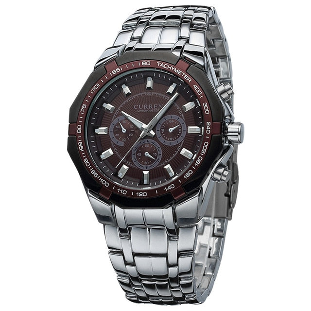 Luxury Men's Black Full Steel Casual Sport Clock Watch Men Quartz Male Silver Military Men Wristwatch Rolojes hombre New 2017