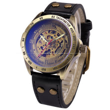 Load image into Gallery viewer, Antique Design Automatic Skeleton Mechanical Watch Vintage Leather Men&#39;s Wristwatch Skeleton Steampunk Clock Male Blue Dial