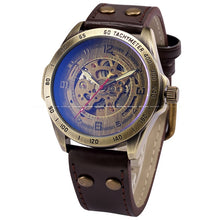 Load image into Gallery viewer, Antique Design Automatic Skeleton Mechanical Watch Vintage Leather Men&#39;s Wristwatch Skeleton Steampunk Clock Male Blue Dial