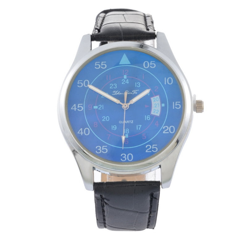 Doreen Box PU Leather Simple Luxury Business Men's Quartz Wrist Watches Round Blue Glass Battery Included 24cm Long, 1 Piece