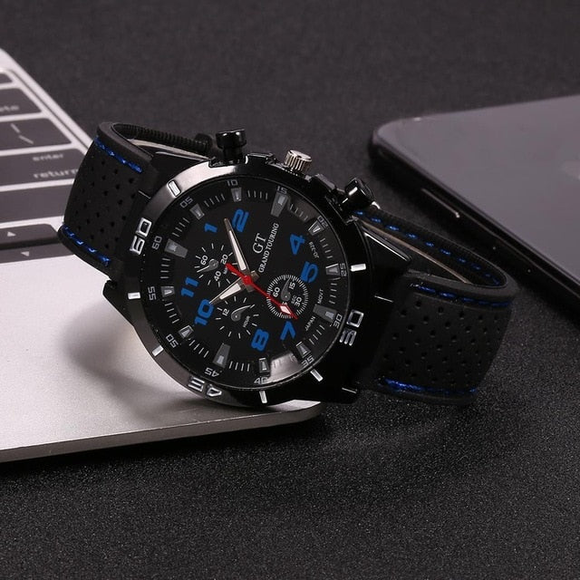 Men's Sports Silicone Strap Wrist Watches Mens Top Brand Black Dial Quartz Analog Watch Male Clock Life Waterproof inner shadow