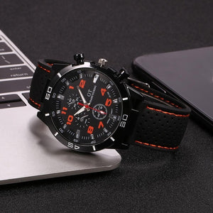Men's Sports Silicone Strap Wrist Watches Mens Top Brand Black Dial Quartz Analog Watch Male Clock Life Waterproof inner shadow