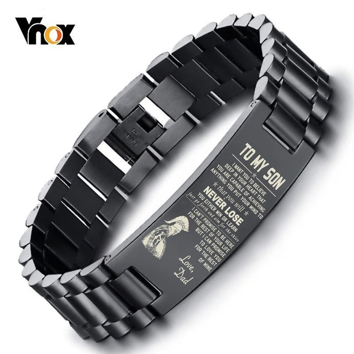 Stylish Men's To My Son Bracelets Black Stainless Steel Watch Band pulseira masculina 21cm US Warehouse Drop Shipping