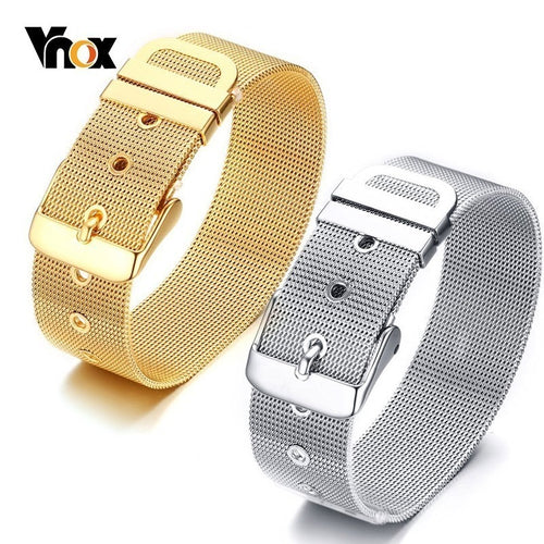 Vnox Men's Watch Band Link Strap Bracelets for Women 12/18 MM Wide Stainless Steel Mesh pulsera masculina Adjustable Length