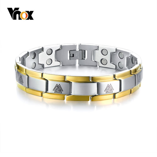 Vnox Men's Double Row Magnets Energy Bracelet Magnetic Healing Watch Bands Bracelets Bangles with Viking Charm